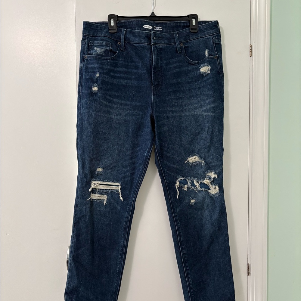 Old Navy Power Straight High Rise Distressed Blue Jeans